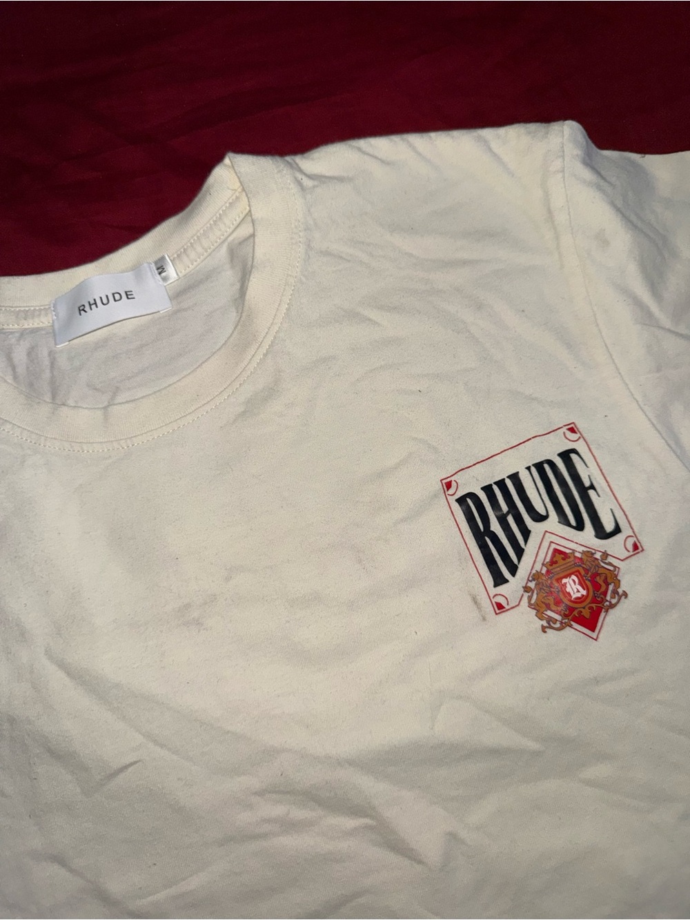 Rhude White Tee with Black Logo and Red Crest Graphic - Picture 3 of 6